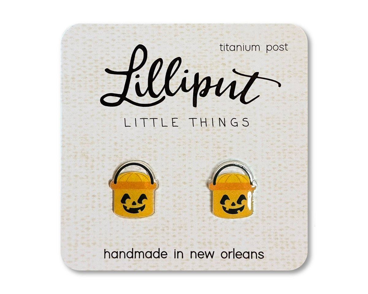 Retro Treat Bucket Earrings- Pumpkin